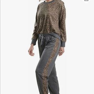 Relaxed Fit Cheetah print Jogger and Crewneck Pajama Set